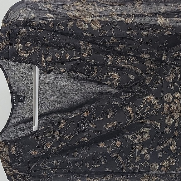 Floral Wrap Top - Black and Gold Shimmery - Picture 4 of 15